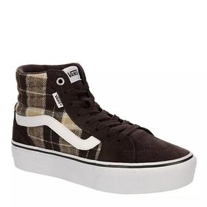 Vans Filmore Hi Plaid Mix Brown/White Hi-Top Women's Skate Shoes Size US 6.5